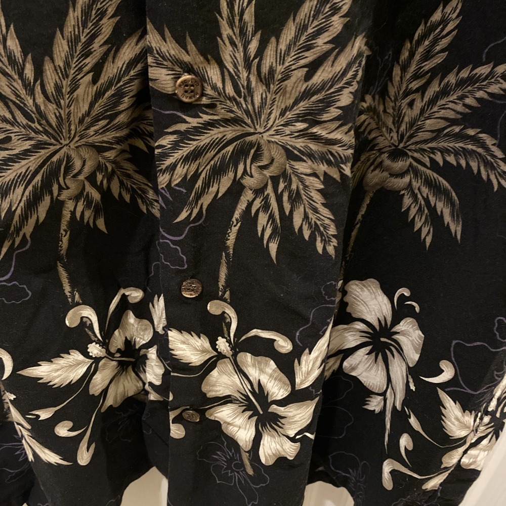 VTG RJC Hawaiian Shirt 2XL Made in USA Black Purple Brown Palm Trees Floral - Picture 6 of 7